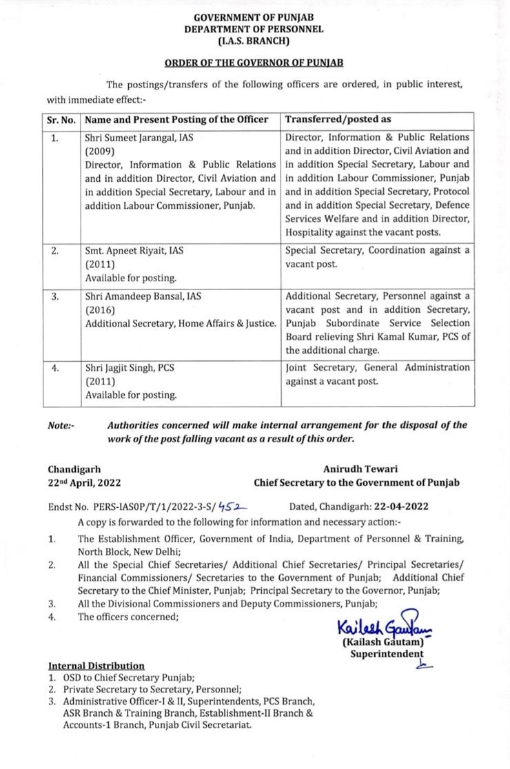 transfers IAS and PCS officers