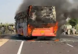Bus catches fire