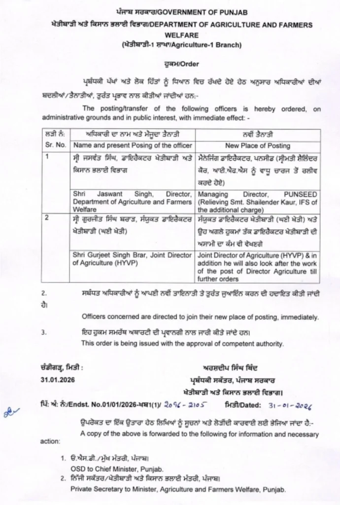 ਬਦਲੀਆਂ ਅਤੇ ਤਾਇਨਾਤੀਆਂ