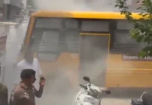 school van catches fire