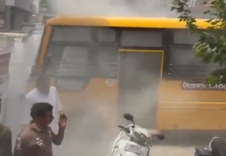 school van catches fire